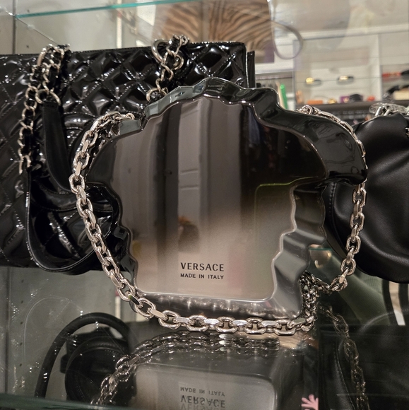 Versace Handbags - New with box . VERSACE Medusa Head Chain Clutch Black Silver